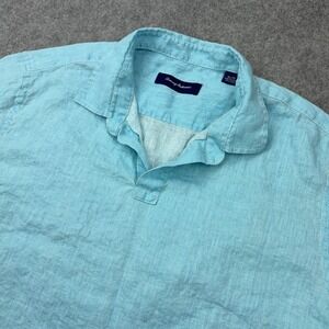 Tommy Bahama Shirt Mens XL Blue 100% Linen Short Sleeve Popover Casual Vacation
